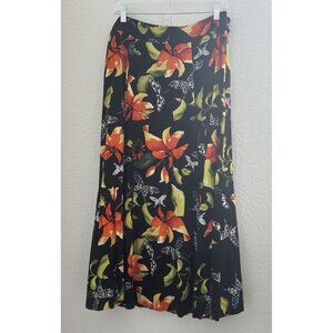 Soft‎ Surroundings Midi Skirt Sz L Tall Black Floral Garden Fairy Whimsy NWOT